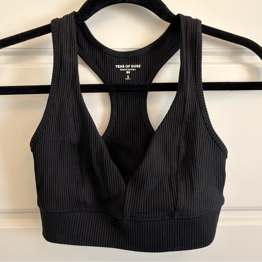 Year of Ours Black Ribbed V-Neck Racerback Bralette